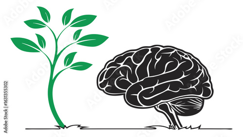 Creative Growth Concept: Sustainable Thinking Icon with Brain Silhouette 