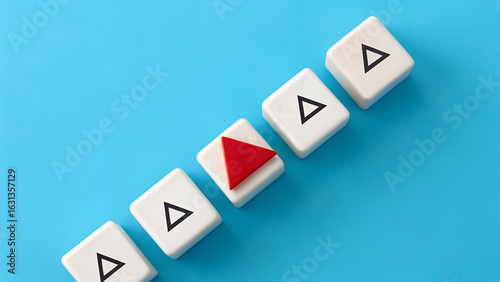 Free Download Standout Symbol – Row of Upward Triangles with Central Red Tile on Blue Background, Abstract, Individuality, Leadership, Conceptual, Minimalist - GFXLoad