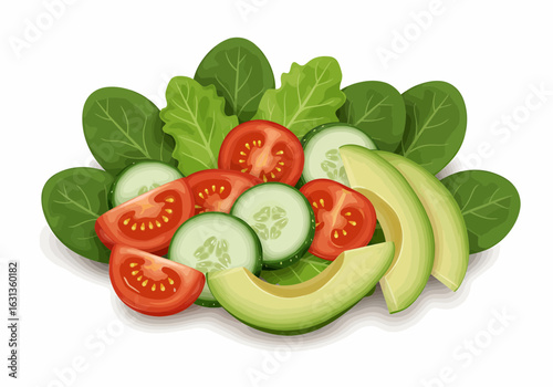 Fresh salad with spinach, tomatoes, cucumber