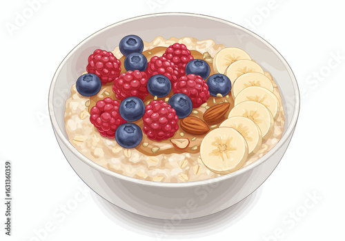 Oatmeal Bowl with Blueberries, Raspberries, Bananas