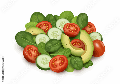 Fresh salad with spinach, avocado, tomato