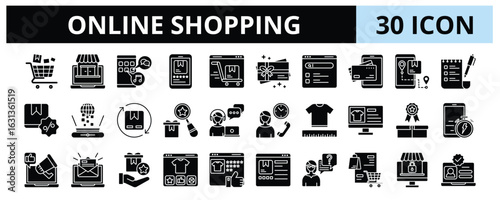 30 Online Shopping Glyph Icons Vector - online, internet, shop, buy, sale, payment, store