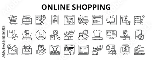 30 Online Shopping Line Icons Vector - online, internet, shop, buy, sale, payment, store