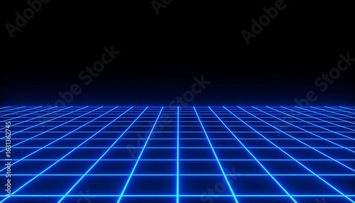 Bright blue grid receding to a dark background