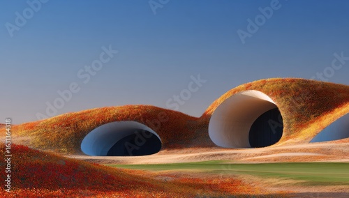 Autumnal, sculpted landscape with tunnels