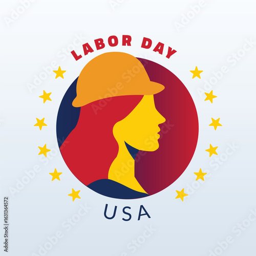 Woman worker labor day usa circular badge