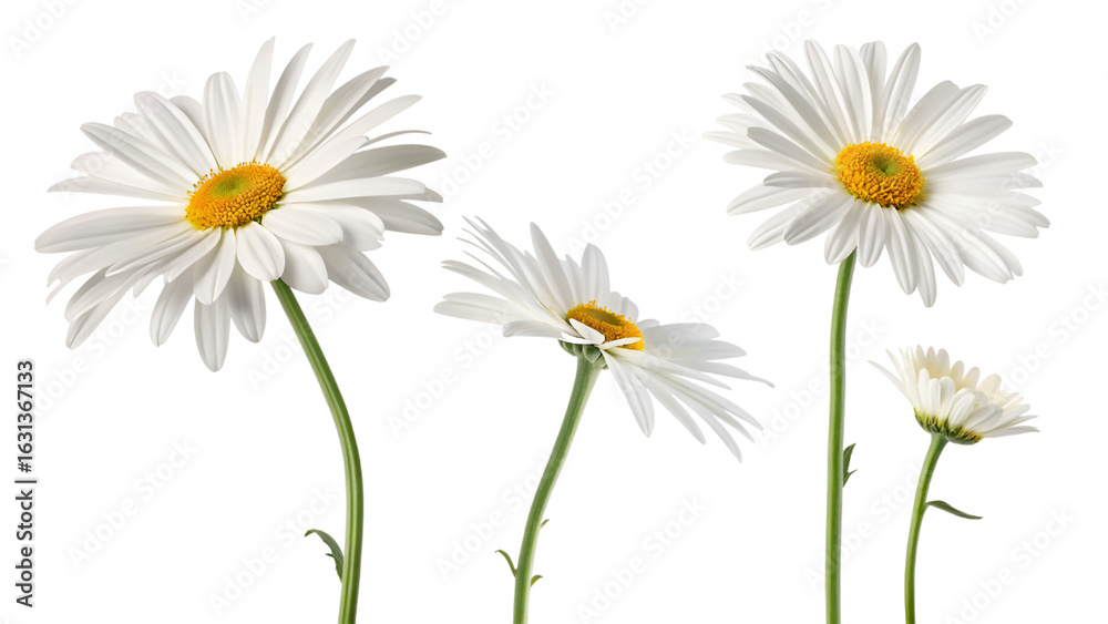 Fototapeta premium white beautiful daisy flowers collection isolated on transparent background