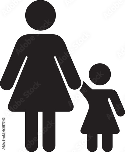 Parents and child family icon solid in flat trendy style. Happy little family for insurance symbol with mother and daughter sign. Design isolated on transparent background