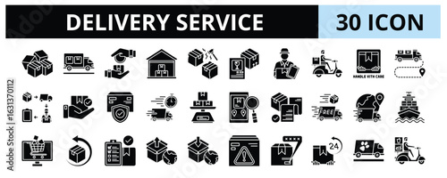 30 Delivery Service Glyph Icons Vector - delivery, courier, service, shipping, order, fast, business