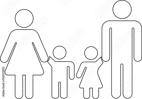 Parents and child family icon solid in line trendy style. Happy little family for insurance symbol Design on transparent background