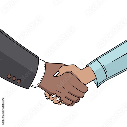 Vector art of closeup of two people shaking hands in a business agreement