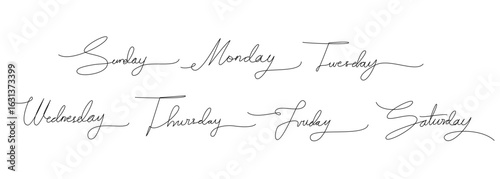  Text day Monday, Tuesday, Wednesday, Thursday, Friday, Saturday, Sunday, card with text. Flat vector stock illustration. Weekday, weekend lettering. Day of the weekday. Vector illustration.
Category 
