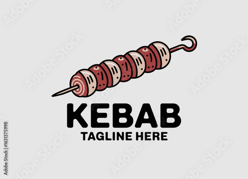 This vibrant logo showcases a skewer of delicious kebabs, representing savory flavors and culinary delight, ideal for restaurants or food trucks specializing in grilled meats.