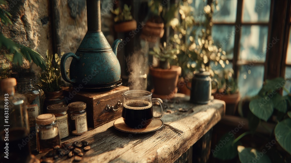Fototapeta premium Sampling freshly brewed coffee in a cozy setting