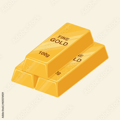 A stack of three shiny gold bars, symbolizing wealth, investment, and financial security, presented as a valuable asset.