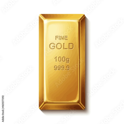 A gleaming 100g fine gold bar, perfectly isolated on a pristine white background, symbolizes wealth, investment, and economic stability.