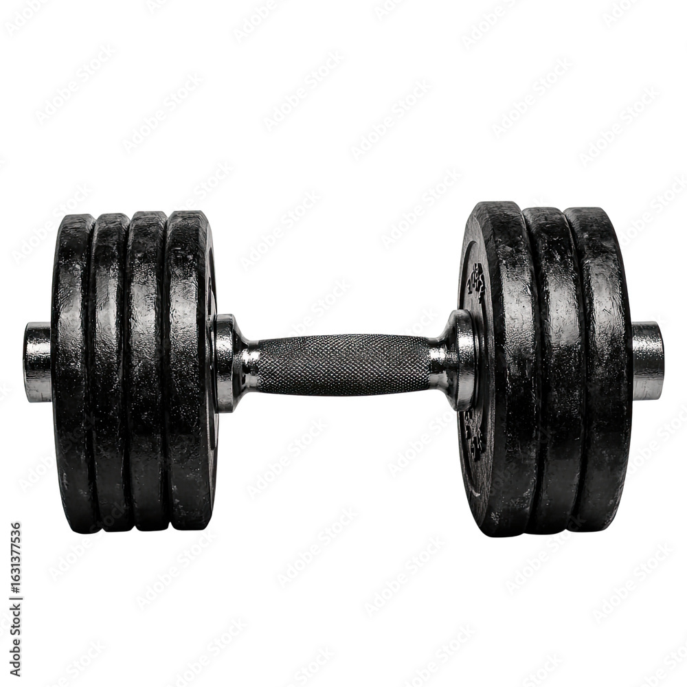 Fototapeta premium Classic Black Dumbbell Isolated on White Background for Fitness and Exercise Promotion