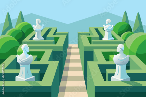 Garden Maze with Marble Statues