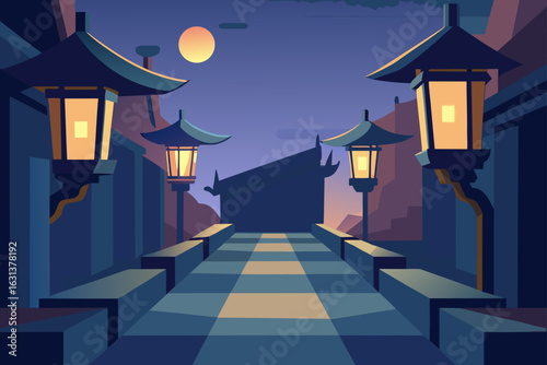 Lantern Alley in Ancient Asian Village