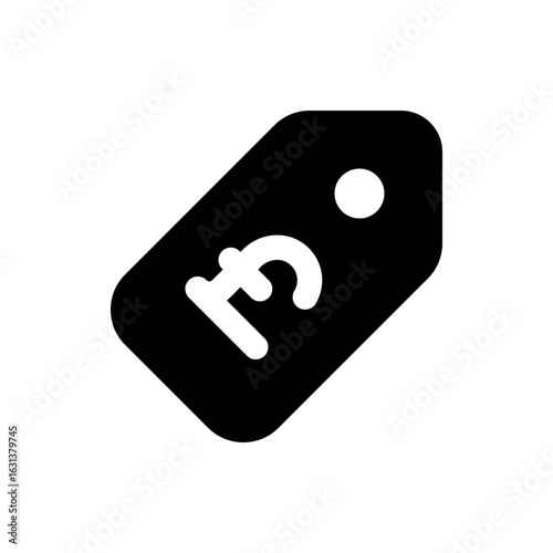 Illustration of a black price tag with a euro sign and a hole at the top right corner shown clearly