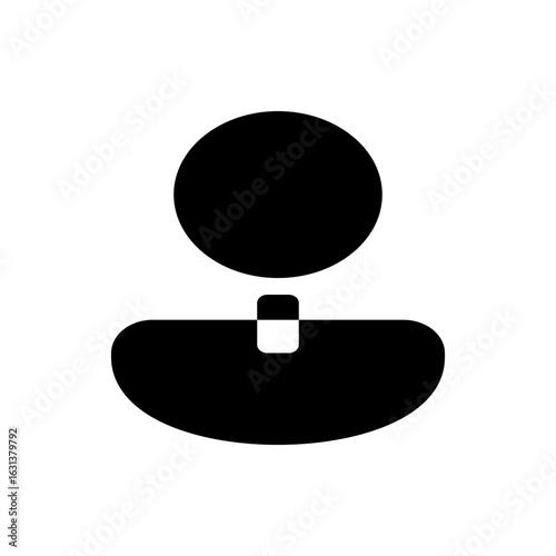 Silhouette of a person with a round head and wide shoulders in black against a white background design icon