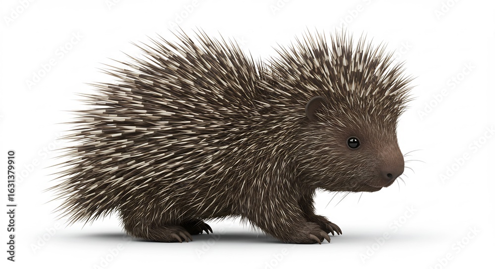 Obraz premium 愛らしいハリネズミの子 柔らかな毛並み 白い背景で輝く. AI Generated