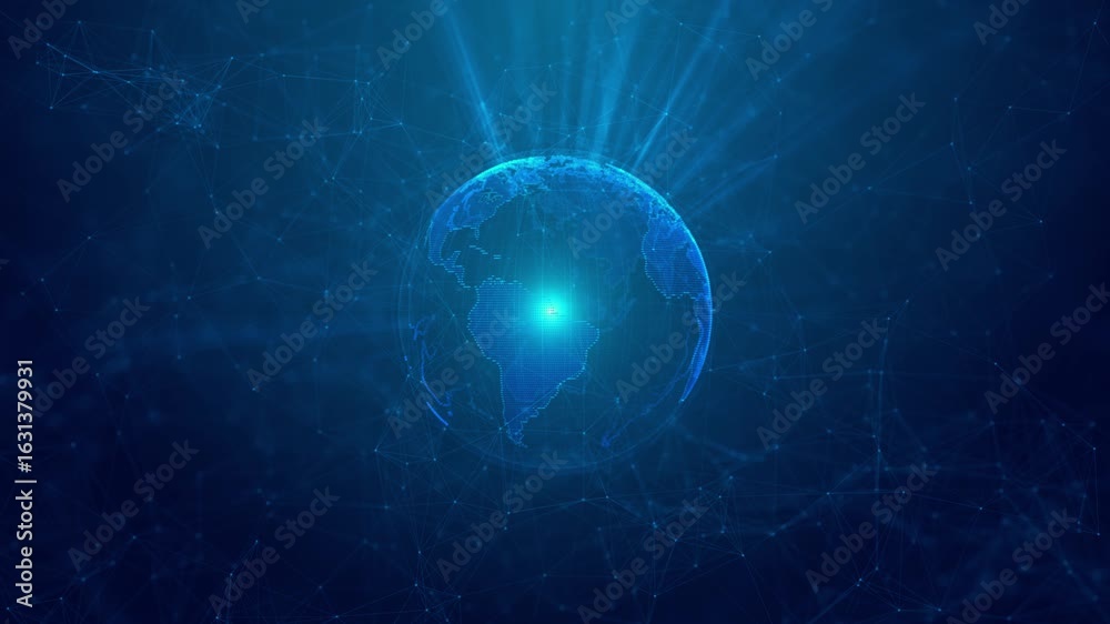 4K 3D Hud Planet earth globe maps world animation world communication data. Earth map digital connection social network. Blockchain technology database Business finance crypto. 3D Illustration