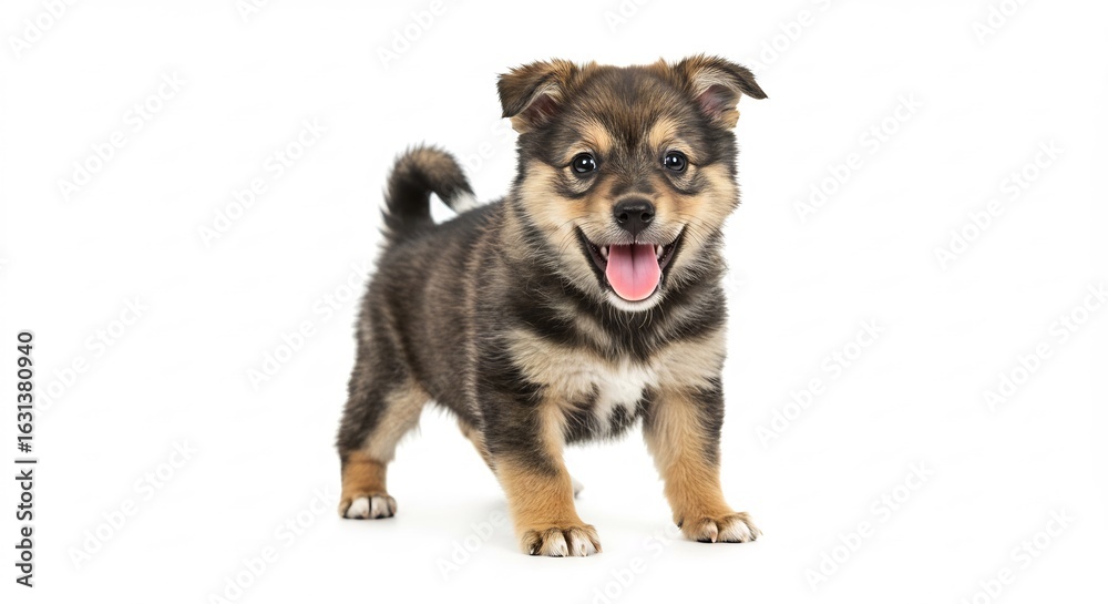 Fototapeta premium 愛らしい子犬 白い背景で笑顔輝く 元気いっぱい. AI Generated