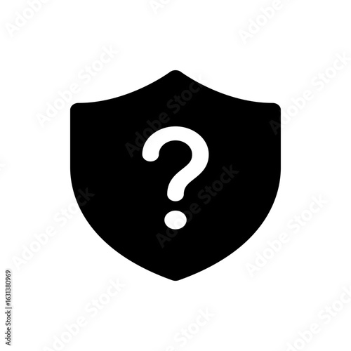 Black shield with a white question mark in the middle indicating uncertainty and protection issues displayed