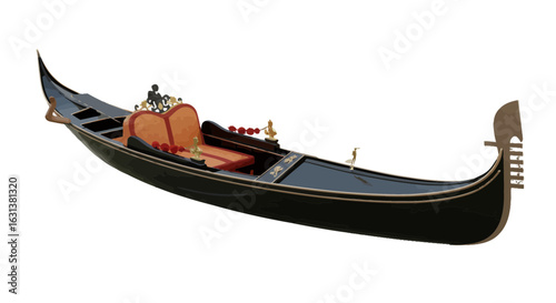 Ornate gondola with decorative details on a plain background