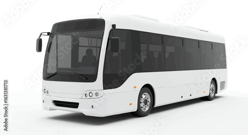 White passenger bus on a plain background, transportation vehicle