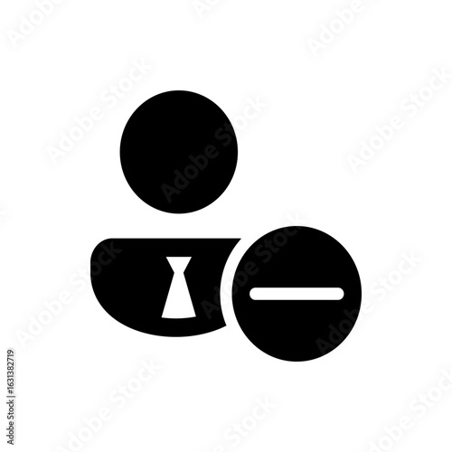 Black silhouette of a person icon with a tie and a minus sign indicating removal or deletion of user account
