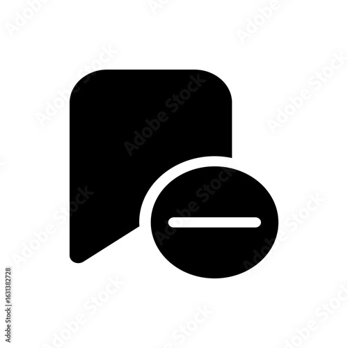 Black speech bubble with rounded corners and a circle with a horizontal line indicating deletion process