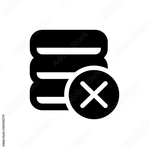 Illustration of a database icon with a cross mark indicating deletion or removal of the information storage