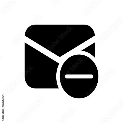 Black email envelope icon with a minus symbol indicating removal or deletion on a white background image