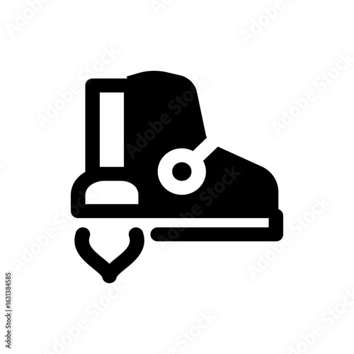 Illustration of a black jet ski with a white circle and v shape on a white background simple design