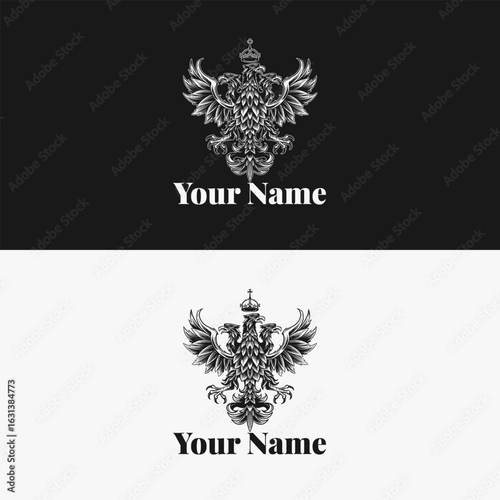 Obraz premium Triple-Headed Eagle Logo – Ornate Heraldic Crest with Crown