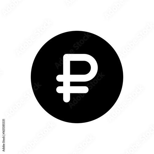 White ruble symbol with two horizontal lines inside a black circle on a white background illustration