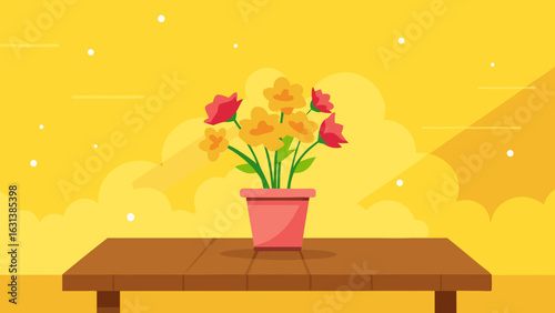 wooden table flower pot decor rustic sunlight garden