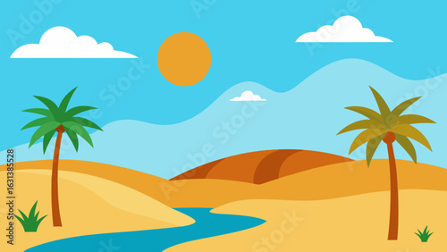 desert oasis palm trees sunny sky nature view