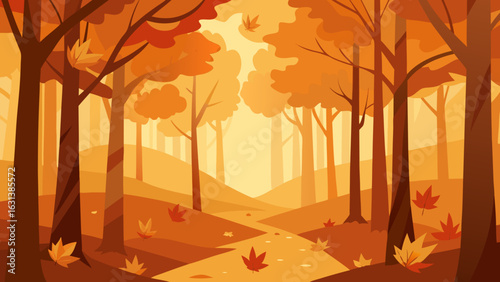 autumn leaves forest sunlight golden mist trees