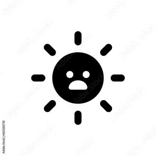 Sad sun with radiating lines expressing disappointment and melancholy in a minimalist black and white design