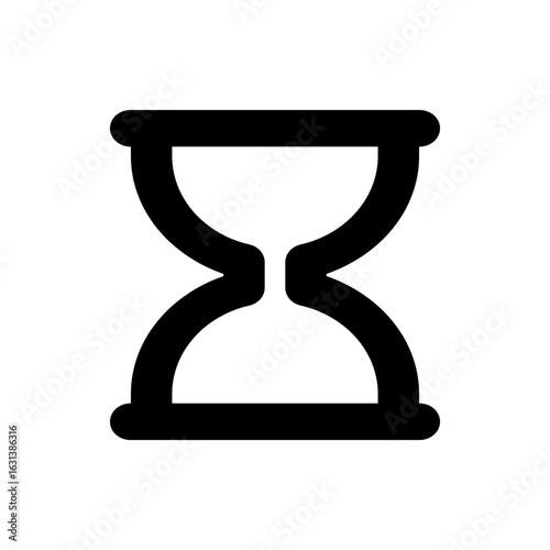 Illustration of a black hourglass with a simple design and white space in the middle showing the time passing