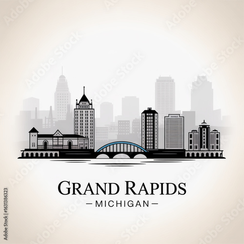 Grand Rapids Skyline Silhouette - Iconic Michigan City Vector Illustration
