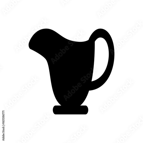 Silhouette of a gravy boat with a curved spout and handle, sitting on a small pedestal base design element