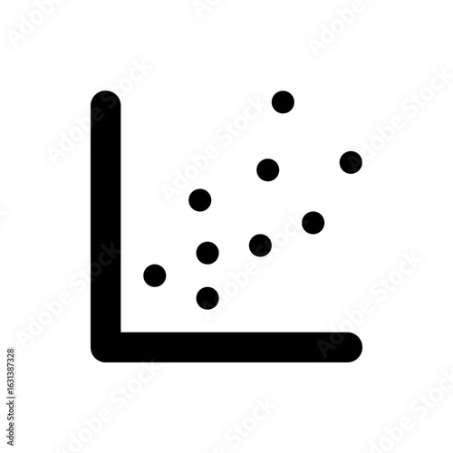 Black coordinate system with scattered black dots representing data points on a white background image view