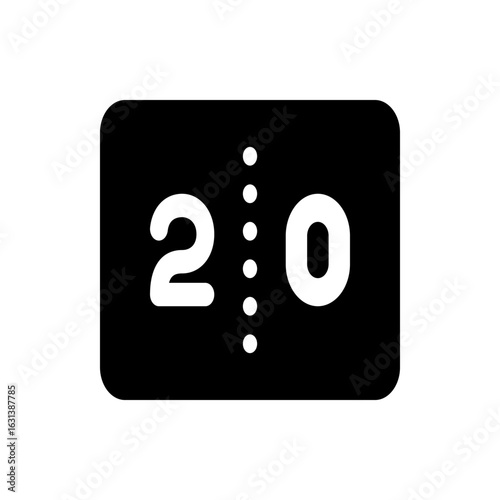 Illustration of a black scoreboard displaying the score of two to zero with white numerals and dots in between