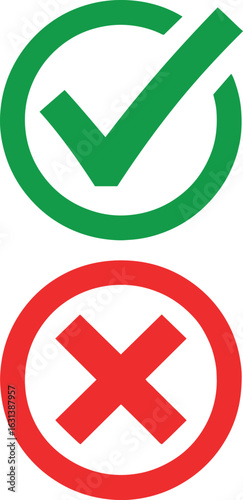 A green checkmark inside a circle and a red cross inside a circle, symbolizing correct and incorrect choices or options.