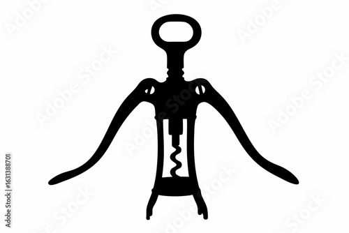 corkscrew silhouette vector, wine bottle opener black symbol