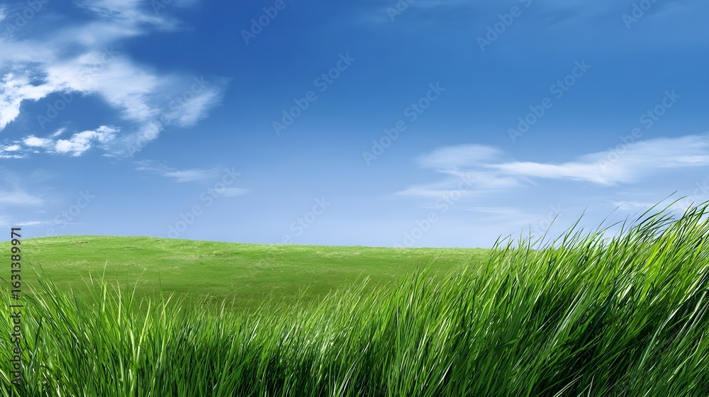 Fototapeta premium Green lawn and blue sky image